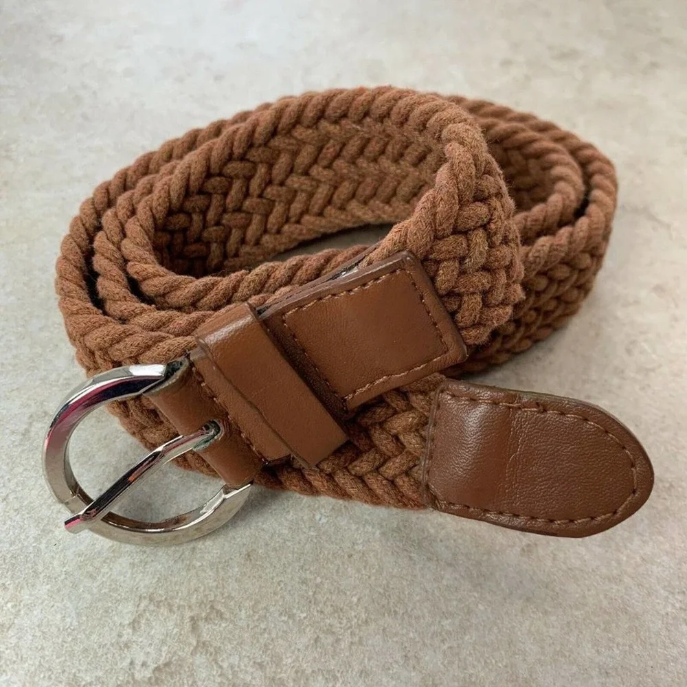 FAUX LEATHER + COTTON CANVAS Belt — Woven Brown - Picture 1 of 8